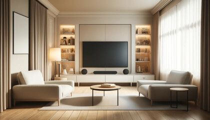 向かい合ったソファのあるリビングの様子