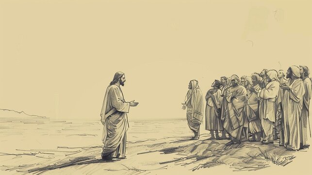 Biblical Illustration of Jesus Teaching Crowds by the Sea of Galilee, Ideal for article