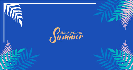 summer background with tropical leaves and frame vector illustration design.