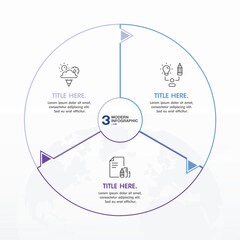 Blue tone circle infographic with 3 steps, process or options.
