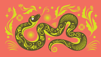 Chinese Happy New Year 2025. Year of the Snake. Symbol of New Year. Horizontal color banner, card