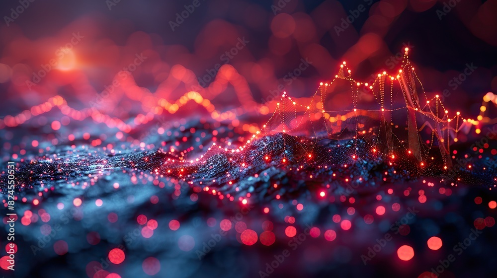 Poster an abstract image of interconnected lines forming an upward-trending chart, symbolizing network grow