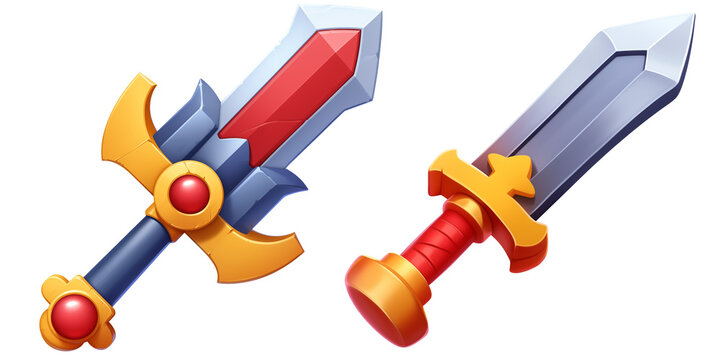 Game sword icon set. Cartoon medieval sword.  fantasy knight knife isolated. Mobile game assets. Casual mobile style swords. Cute sword icon. Casual game weapon icon. Short sword icon. 