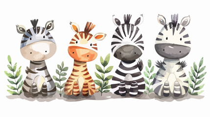 Watercolor Illustration Zebra Safari animal plush toy
