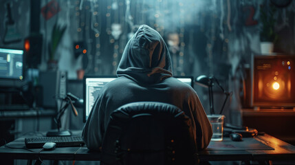 Hacker at Work in Dimly Lit Room &ndash; Generative AI