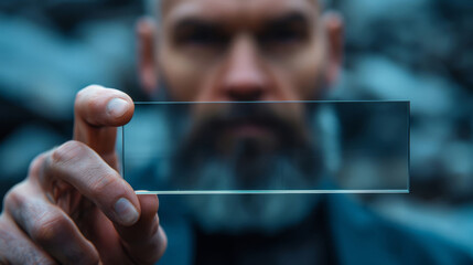 Man Holding Transparent Glass with Blurred Background. Generative-AI