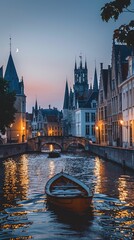 Fototapeta premium Old buildings and the big moon in European cities