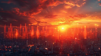 An illustration of a sunrise over a bar chart, symbolizing a bright future. image