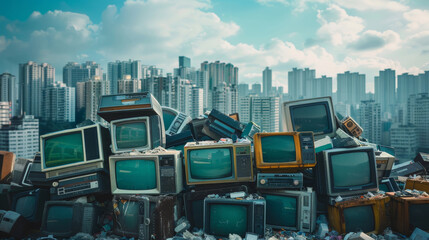 Pile of Electronic Waste in Misty Atmosphere – Generative AI