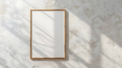 3D depiction of a hardwood vertical frame mockup on a white wall
