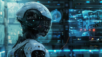 Fototapeta premium The application of advanced artificial intelligence in the context of future technological growth, based on deep learning algorithms, anticipating new horizons of technological and social development.