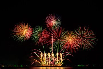 Real Fireworks at Pattaya bay, Pattaya national Fireworks Festival contest, of every Year,...