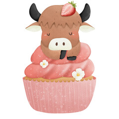 Animals sleep on cupcake watercolor clip art so cute 