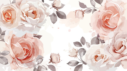 Watercolor roses floral background white flowers hand