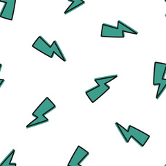 Seamless pattern with green lightning bolt with black outline