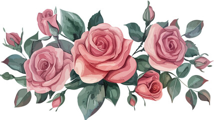 Watercolor roses flower bouquet. Floral vintage illustration