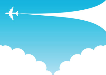 フレーム　夏　空　青空　飛行機　雲　旅行　トラベル　イメージ　コピースペース　枠　背景　イラスト素材