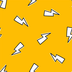 Yellow seamless pattern with outline thunder bolt