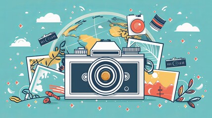 world photography day social media post template design for world photography day. illustration of a hand holding a camera poster and banner 