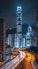 Fototapeta premium The trajectories of high-rise buildings and taillights in cities