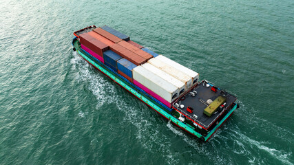 container ship sailing in sea, shipping business and industry service of cargo logistic import and...