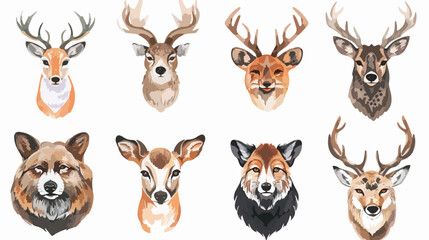 Watercolor wild animal heads sticker Vector illustration