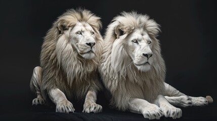 Rare color mutated 2 lions with pale coats and captivating presence showcasing regal beauty that has fascinated minds for ages