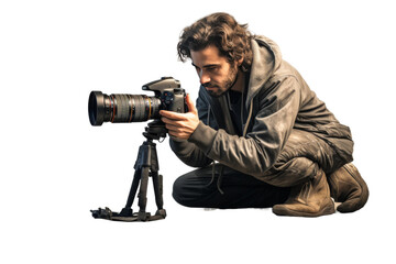 Fototapeta premium Capturing the Moment: A Photographers Prayer on a White or Clear Surface PNG Transparent Background.