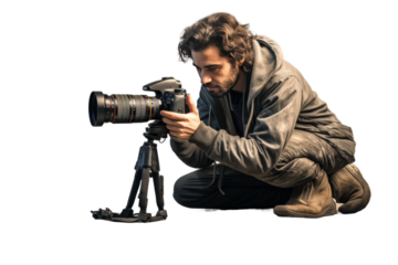 Capturing the Moment: A Photographers Prayer on a White or Clear Surface PNG Transparent Background.