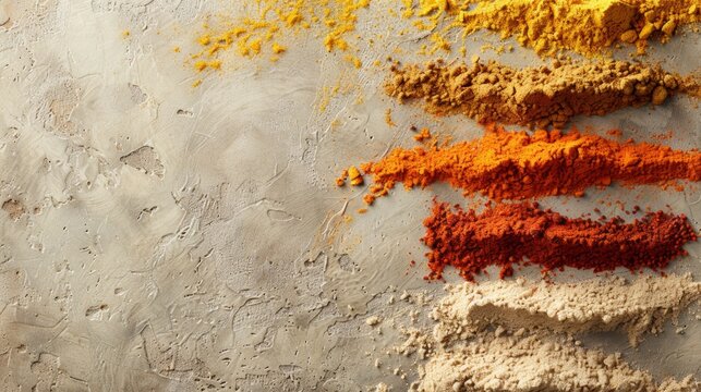 Exotic Spice Medley: Vibrant Paprika, Turmeric, and Cumin on Neutral Background