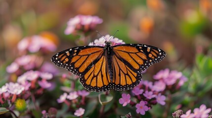 Obraz premium Environmental conservation concept, A butterfly garden in full bloom, showcasing efforts to support pollinators and biodiversity. Realistic Photo,