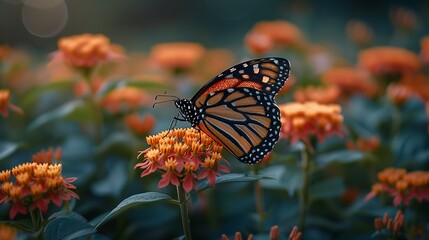 Obraz premium Environmental conservation concept, A butterfly garden in full bloom, showcasing efforts to support pollinators and biodiversity. Realistic Photo,