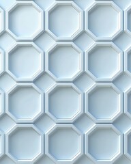 Close-up of a geometric pattern with 3D octagonal shapes in soft blue color, creating a modern and abstract background.