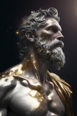 Stoic Marble Deity with Golden Accents