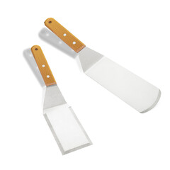 Barbecue and grill spatula bottle hook tongs tools set on White Background
