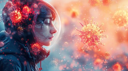 A digital illustration of a person under a protective dome, symbolizing safety from illness. stock image