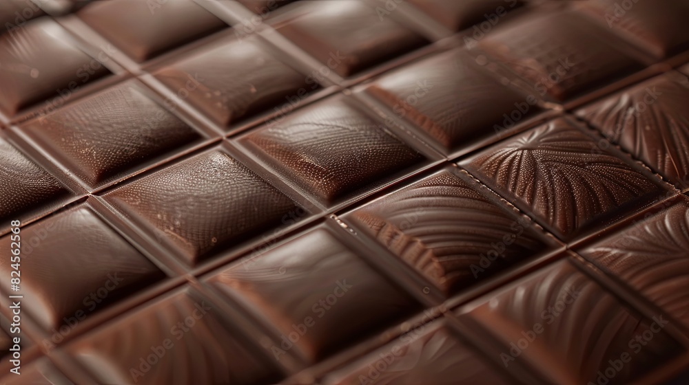 Aufkleber Detailed close-up of a dark chocolate tile with visible break lines and a perfectly even surface. Generative AI