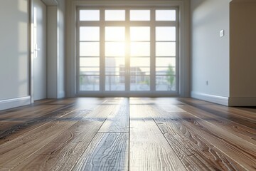 Empty bedroom interior background wooden floor created with Generative AI