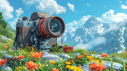 world photography day social media post template design for world photography day. illustration of a hand holding a camera poster and banner