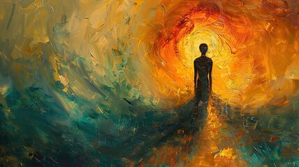 An abstract painting of a person with a health shield, symbolizing wellness. photo