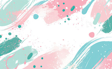 White background with pastel pink, mint green and black brush strokes and dots. Created with Ai