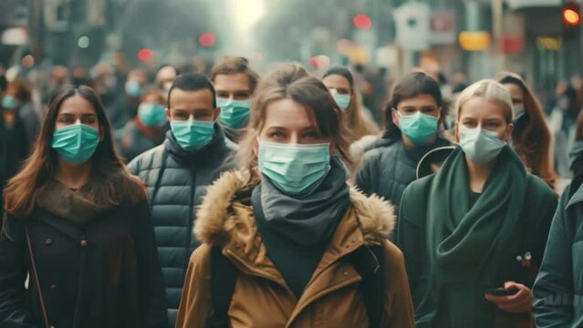 Group of people wearing masks to prevent epidemic outbreak Guidelines for prevention of infection with the KP2 virus strain caused by COVID-19.