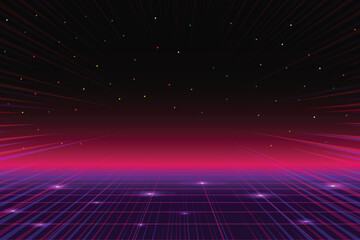 Pixel art background.8 bit game. retro game. for game assets in vector illustrations. Retro Futurism Sci-Fi Background. glowing neon grid. and stars from vintage arcade comp