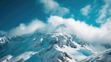 Mountain covered in snow under a clear blue sky with white clouds - Powered by Adobe