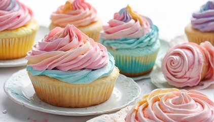 Colorful Cupcakes with Multi-colored Frosting and Sprinkles