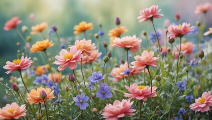 Vibrant Garden Flower Field with Diverse Wildflowers