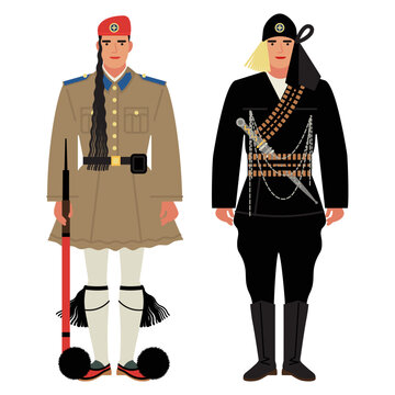 man in the uniform of Greek guardsman on the Day of Remembrance of Greece