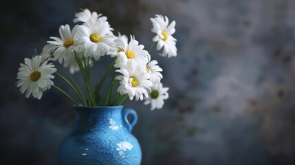 An arrangement of white daisies in a blue vase, for home decor or floral arrangements