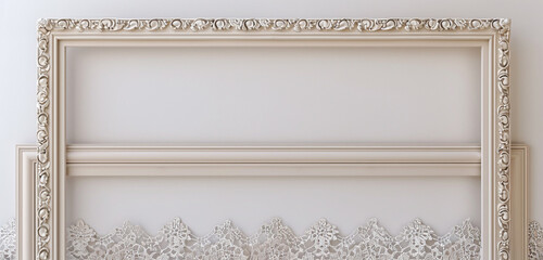 Obraz premium Romantic interior featuring delicate frame mockups with lace borders, ideal for enhancing feminine decor themes.