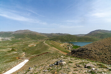 Scenic views of Eğrig&ouml;l Lake and Geyik Mount which is on the S&ouml;b&uuml;&ccedil;imen Plateau at the foothills of the Geyik Mountains of the Taurus Mountains, on the border of Konya and Antalya.